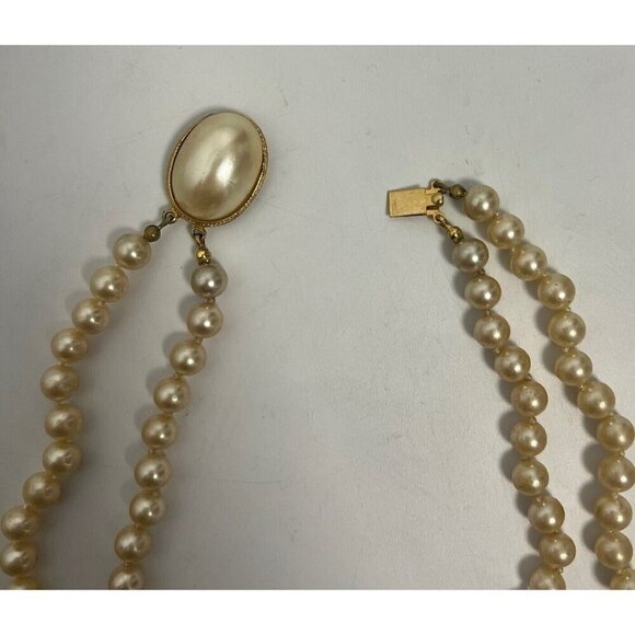 Vintage Cream Faux Pearl Double Strand Beaded Necklace - Picture 12 of 13